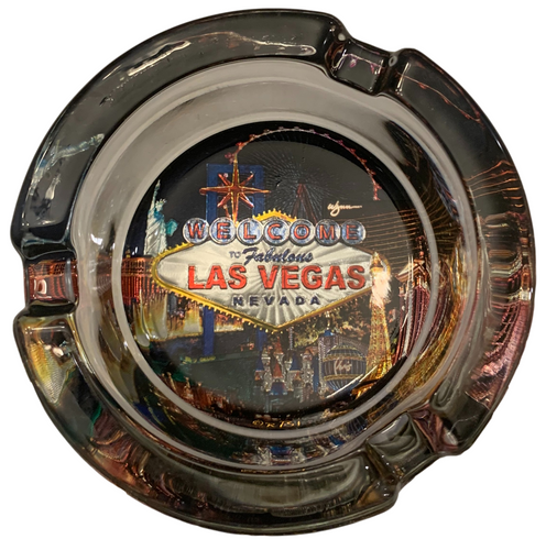 Glass Ashtray with our Las Vegas Scene in Black design.