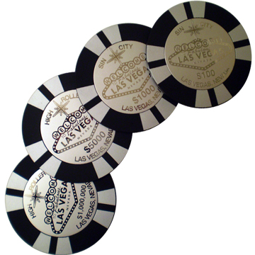 Round Metal Poker Chip Design Las Vegas Coaster Set of 4- lasvegas ...