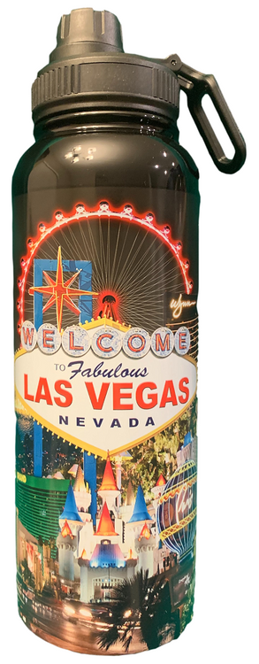 HUGE 40oz. Las Vegas Scene Waterbottle with Las Vegas Scene other  Background Color Choices Available