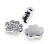Rhinestone Ribbon Slider Charm Paw Print Silver Circle 4pc C2011 Dog Cat