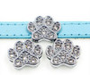 Rhinestone Ribbon Slider Charm Paw Print Silver Circle 4pc C2011 Dog Cat