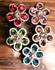 Rhinestone Ribbon Slider Charm Flower Silver w/colored Stones 5pc C2036