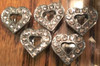 Rhinestone Ribbon Slider Charm Heart w/11 Stones & Heart Center Silver  5pc C2028