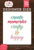 Echo Park Paper Company IHC169042 Crafty & Happy Word Set die, Teal, Pink, Coral, Brown, Woodgrain, Green, Yellow