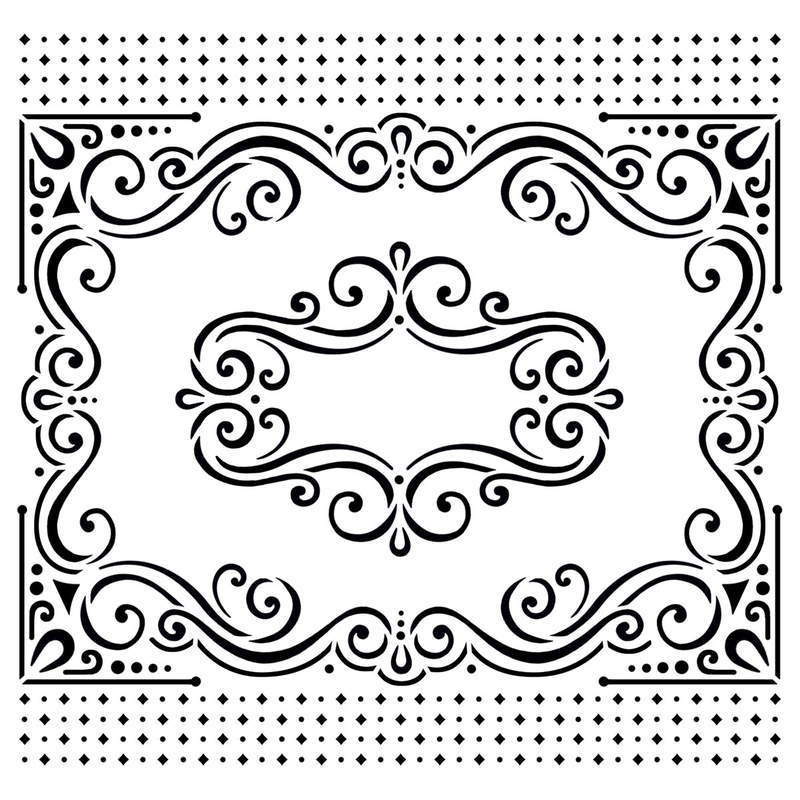 6x6" Fancy Frames Stencil from Hot Off the Press for Chalking Inking Embossing-Paste Sprays Mists Markers More!