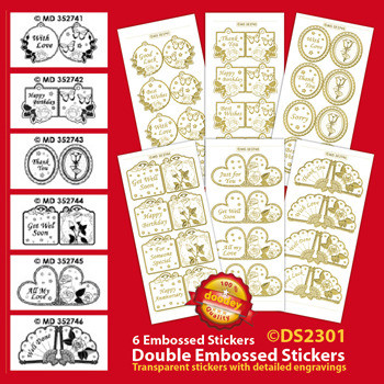 Tags Mini-Cards SILVER Double Embossed Peel Stickers 9x4" Sheets