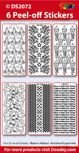 DOODEY  6-Sheet DS2072-101 GOLD Metallic Outline Christmas Sticker Set Candles Bells Lanterns Santas Borders Holiday Words Peel