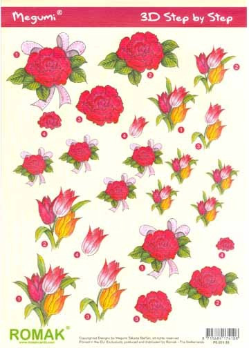 Pre-Cut Step-by-Step Sheet P0-001-35 Red Flowers