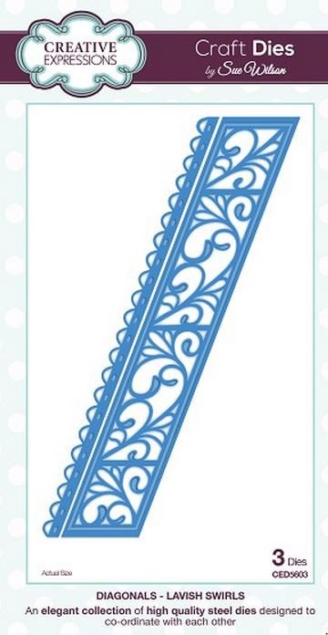 Sue WIlson Diagonals Lavish Swirls Die CED5603 3-Die Set