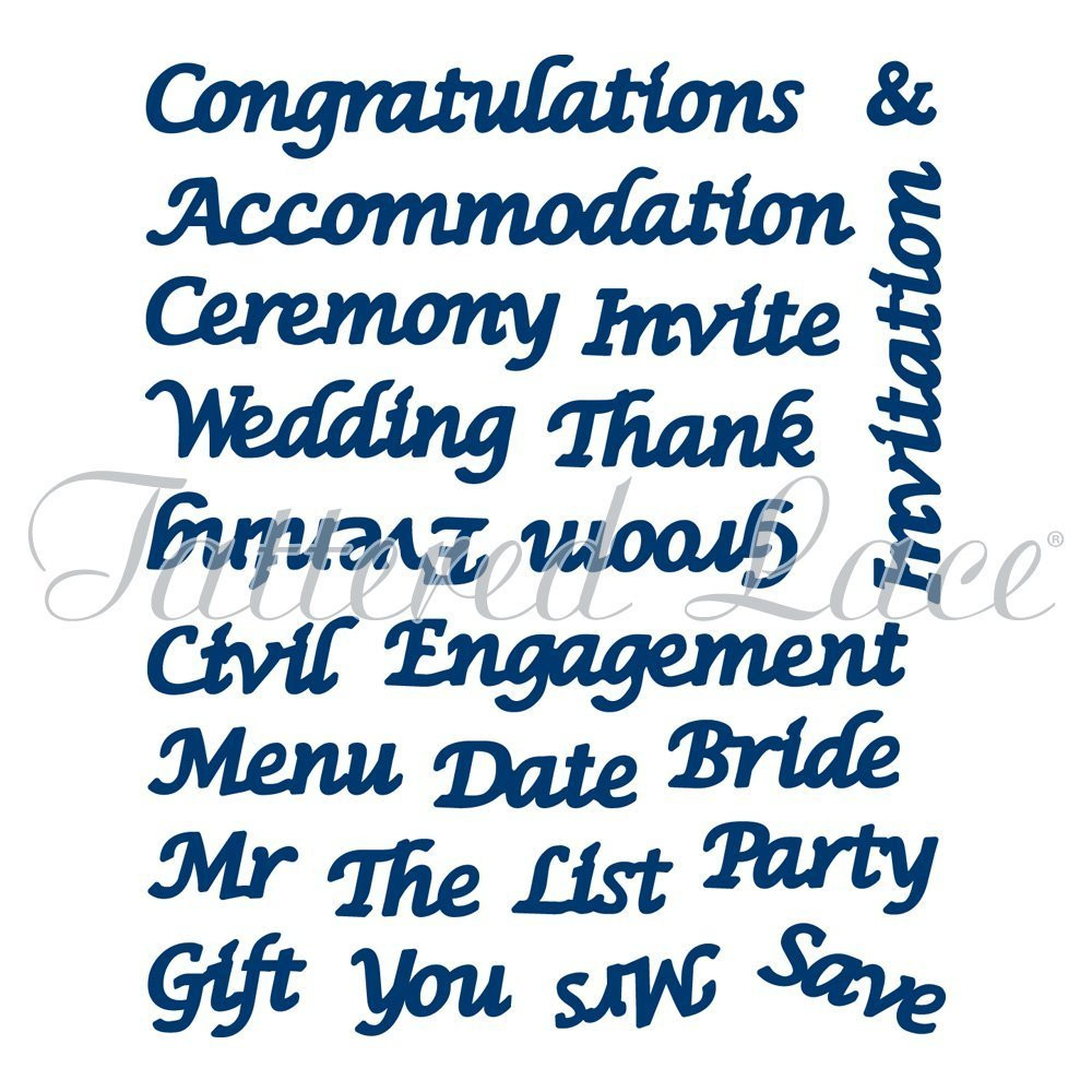 Tattered Lace Wedding Words Sentiments Cutting Dies D263