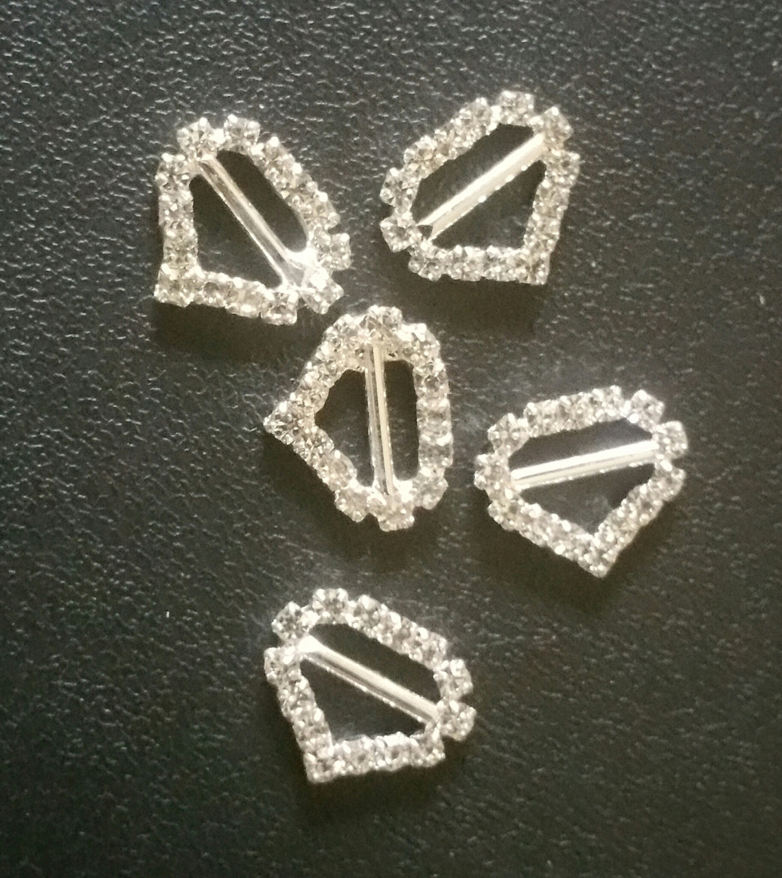 Rhinestone Ribbon Slider Charm Heart 5pc Horizontal Bar C2005