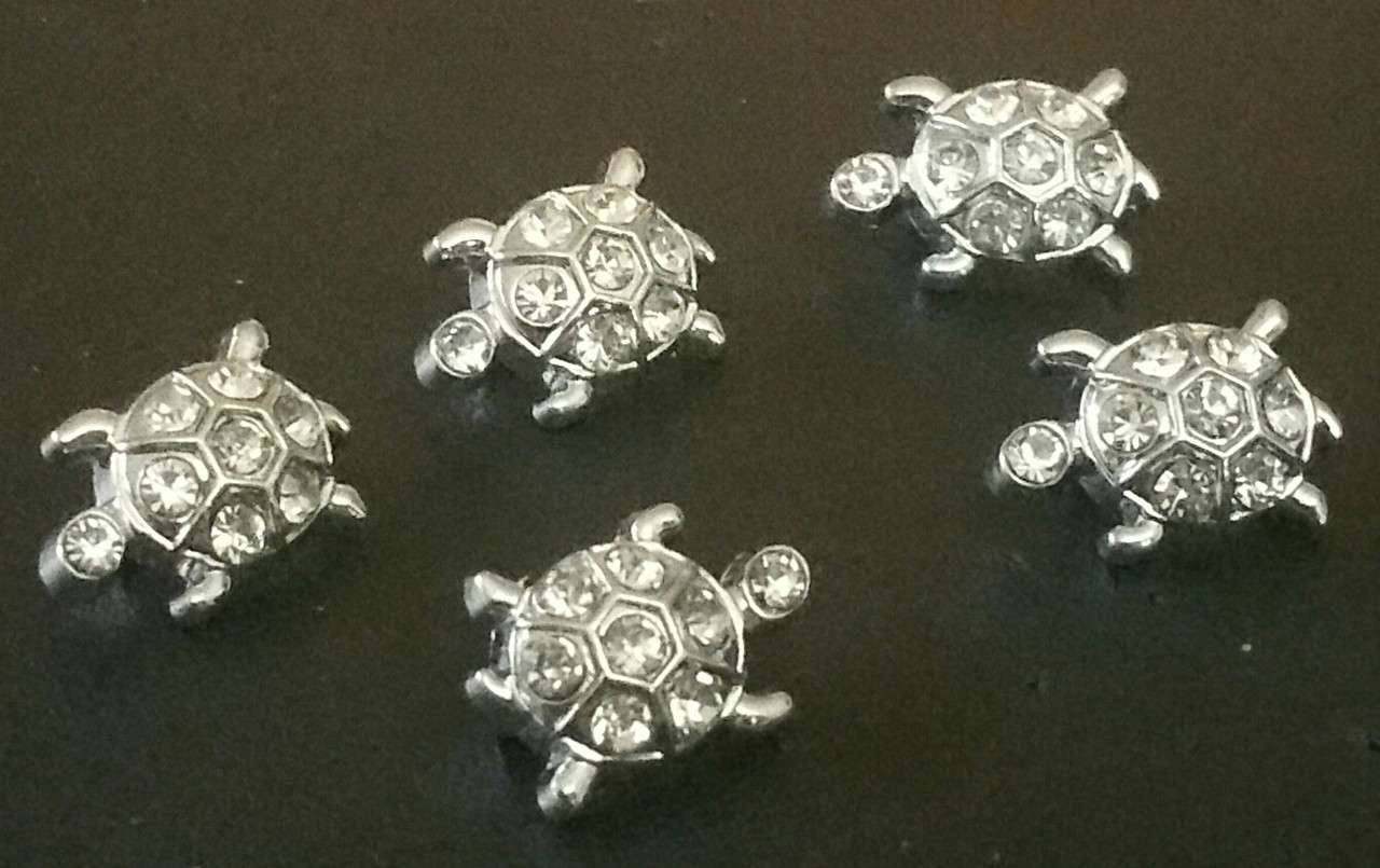 Rhinestone Ribbon Slider Charm TURTLE 5pc C2006