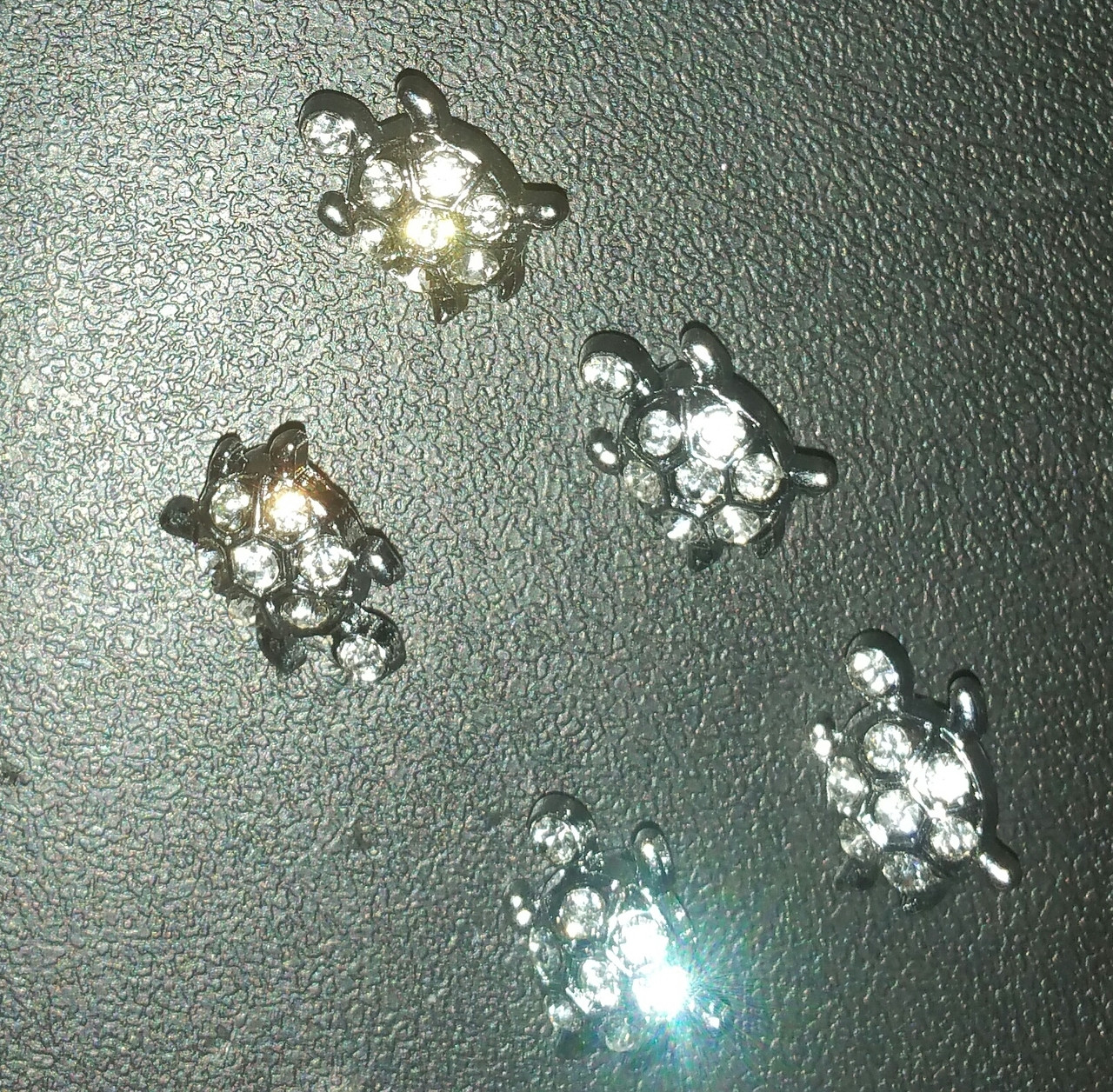 Rhinestone Ribbon Slider Charm TURTLE 5pc C2006