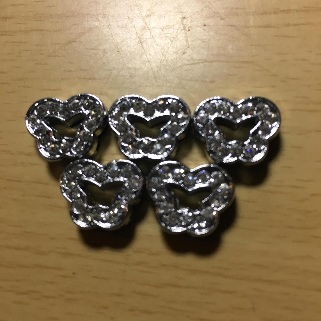 Rhinestone Ribbon Slider Charm 14 Stone Silver Rounded Butterfly-Shape 5pc C2020