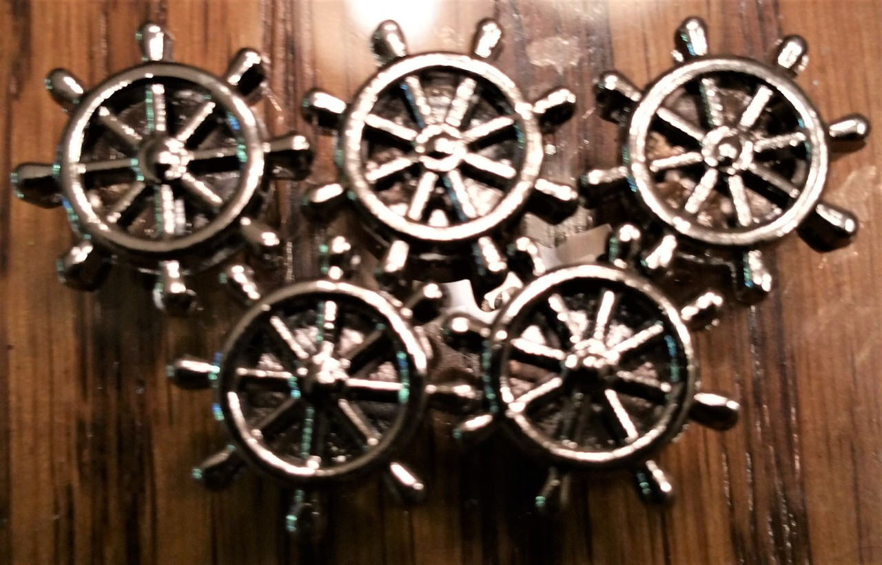 Silver Ribbon Slider Charm Ship's Wheel - Shape 5pc C2029