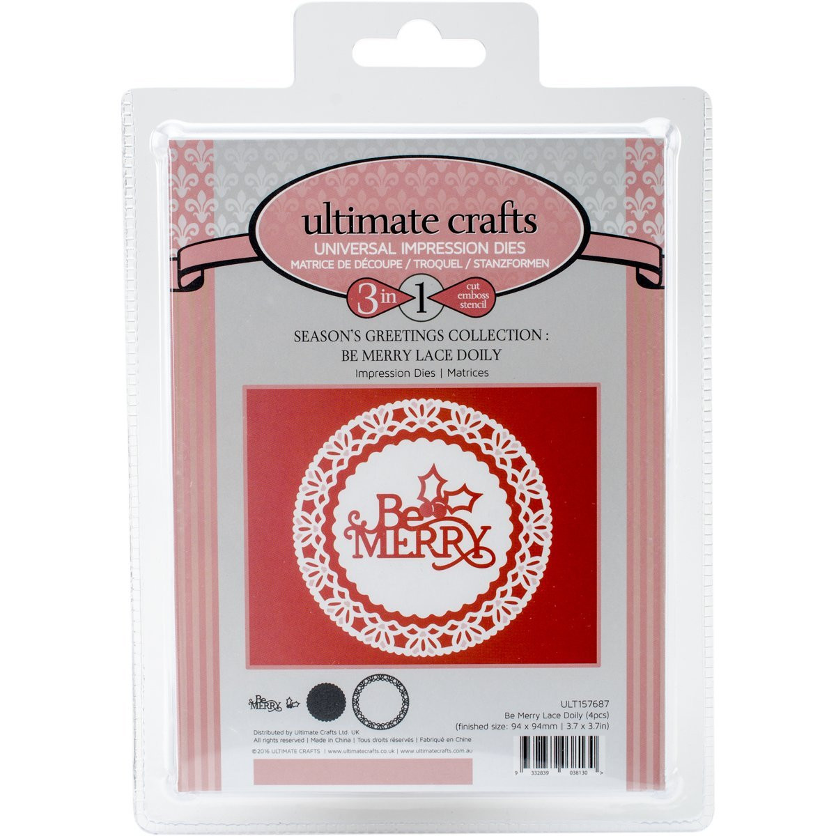 Ultimate Crafts Die-Be Merry Lace Doily, 3.7'