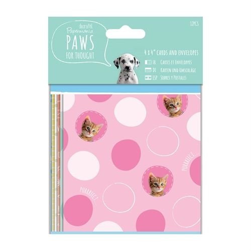 Docrafts Papermania Paws for Thought - 4x4 Cards & Envelopes - Kittens Puppies