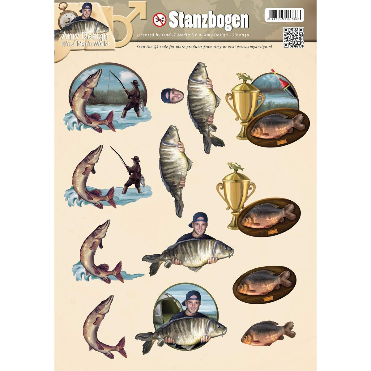 Find It Trading SB10039 Amy Design Punchout Sheet, It's a Man's World Fishing, Multicolor