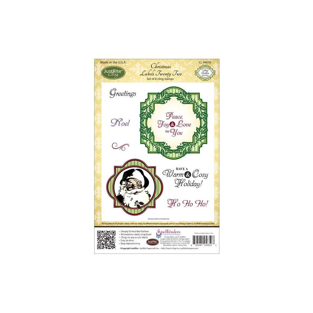 JustRite Stampers Cling Stamp Set-Christmas Labels Twenty Two 8pc