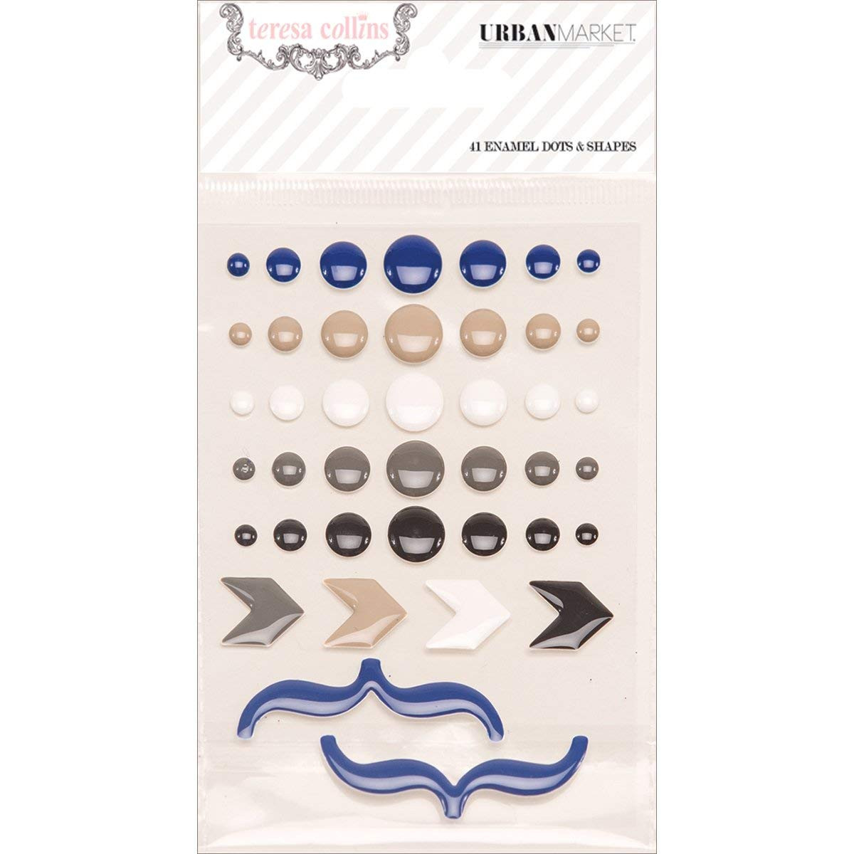 Teresa Collins Urban Market Adhesive Enamel Dots and Shapes, 41-Pack