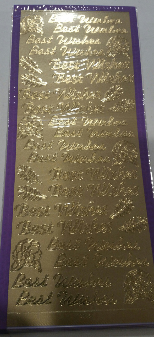 Sticker King Gold Foil Best Wishes with Rose Accents Outline Peel Sticker