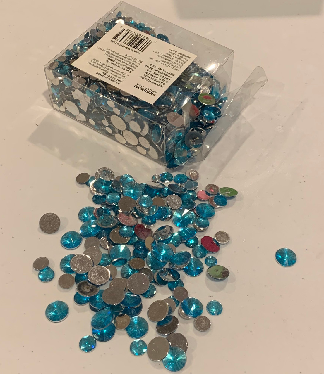 Acrylic Jewel Assortment Bright Sky Blue GIANT 7.6oz. 215g Box Assorted Sizes 