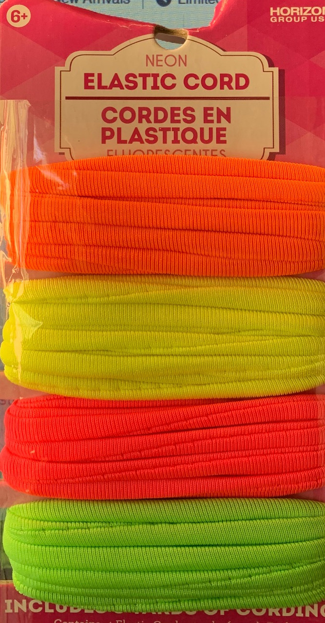 ELASTIC NEON 18 ft. package 4 Assorted Colors Per Card 1/4" WIdth PERFECT FOR FACEMASKS