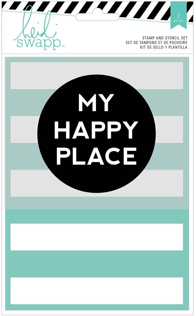 American Crafts Wanderlust Clear Stamp & 5''X7'' Stencil Set-My Happy Place'