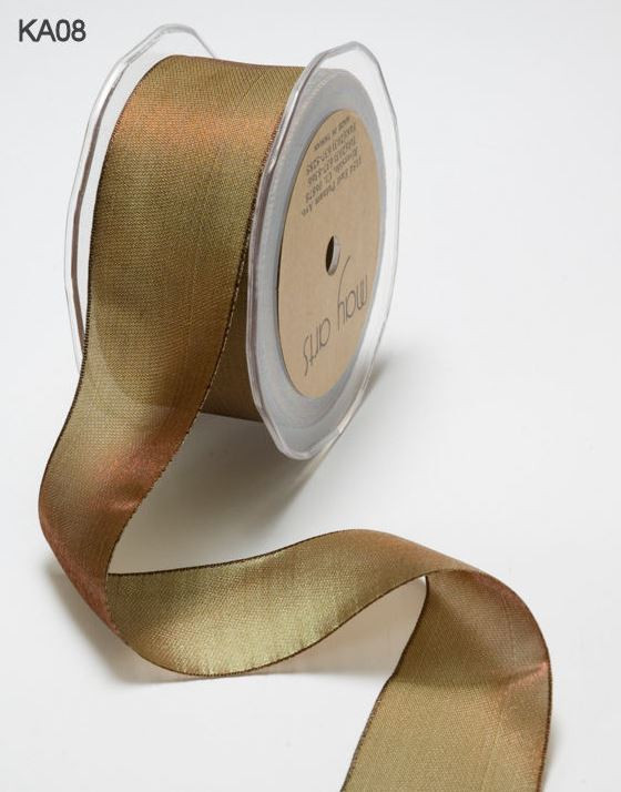 1/2 Inch Woven Iridescent Ribbon - KA08 - OLIVE/BROWN