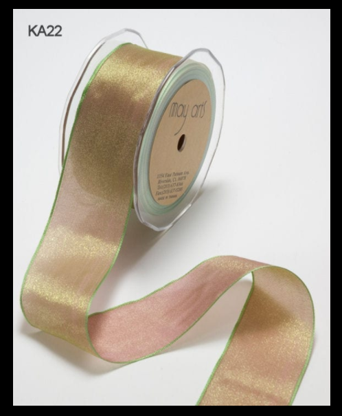 1 Inch Woven Iridescent Ribbon - KA22 - MAUVE/SAGE