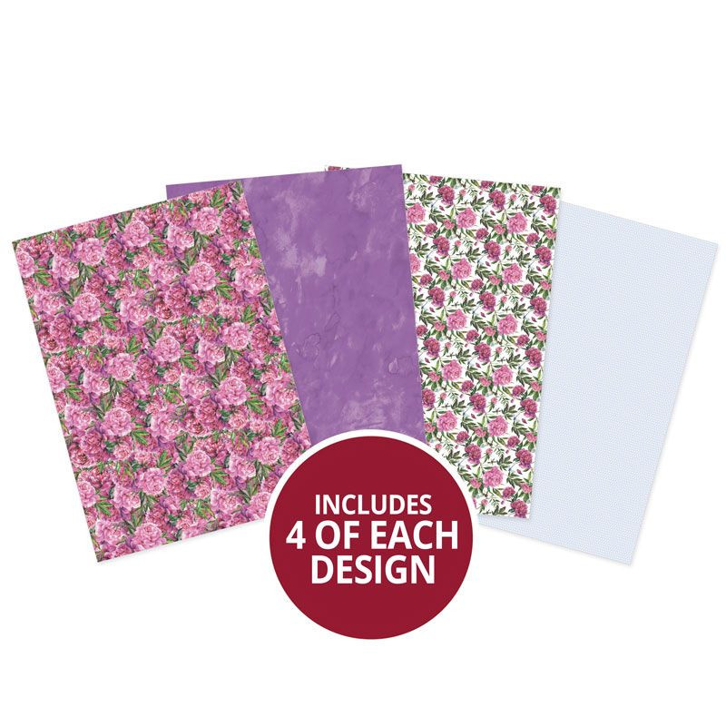 Hunkydory Crafts Peony Promise Printed Parchment - 16 Sheets (4 Each 4 Designs)