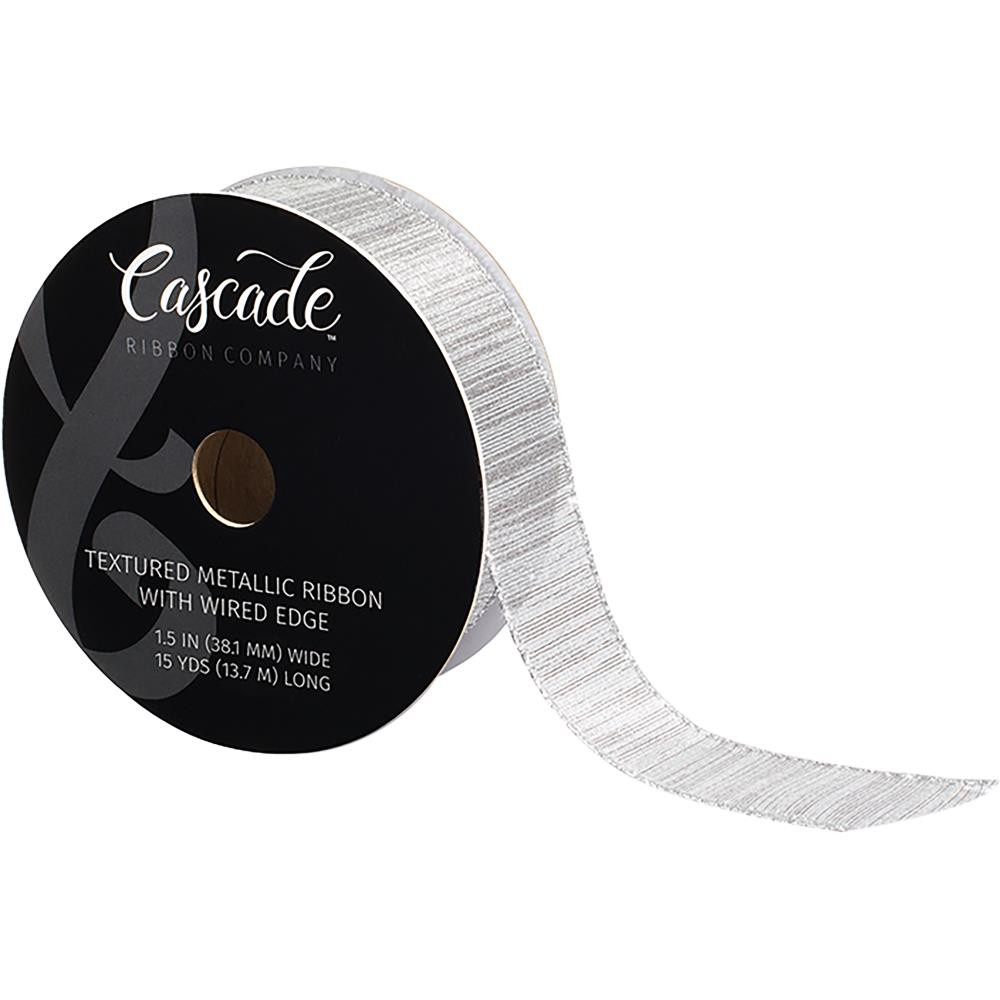 Textured Metallic Horizontal Stripe Ribbon W/Wired Edge 5"X15yd --Silver