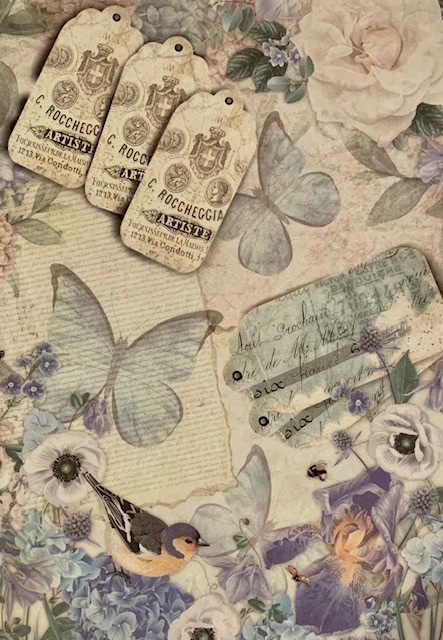 Imagination Crafts A4 Rice Paper- Gentlewoman 2 -Blue Butterflies Hydrangeas