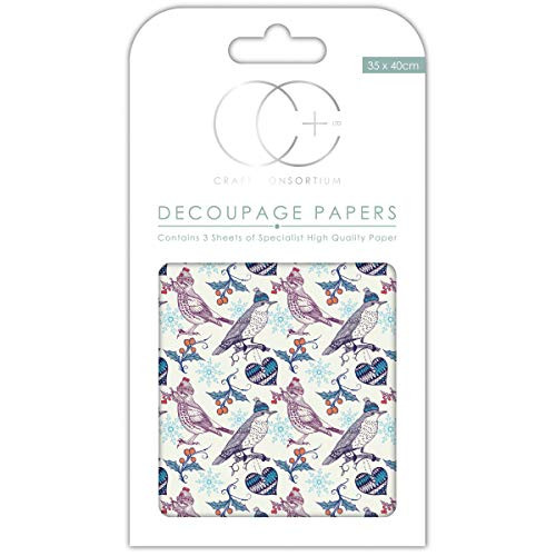 Craft Consortium Christmas Thrush Decoupage Papers (3/Pack), 13.75" x 15.75"