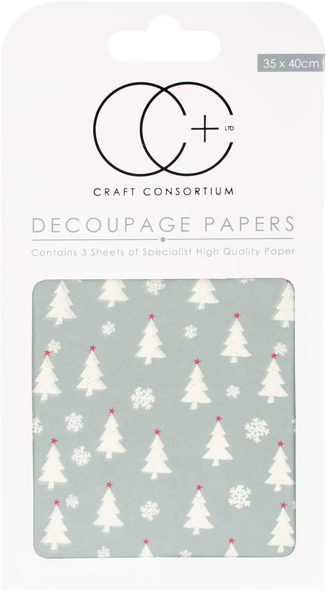Craft Consortium Decoupage Printed Paper Pack of 3 - Trees & Snowflakes