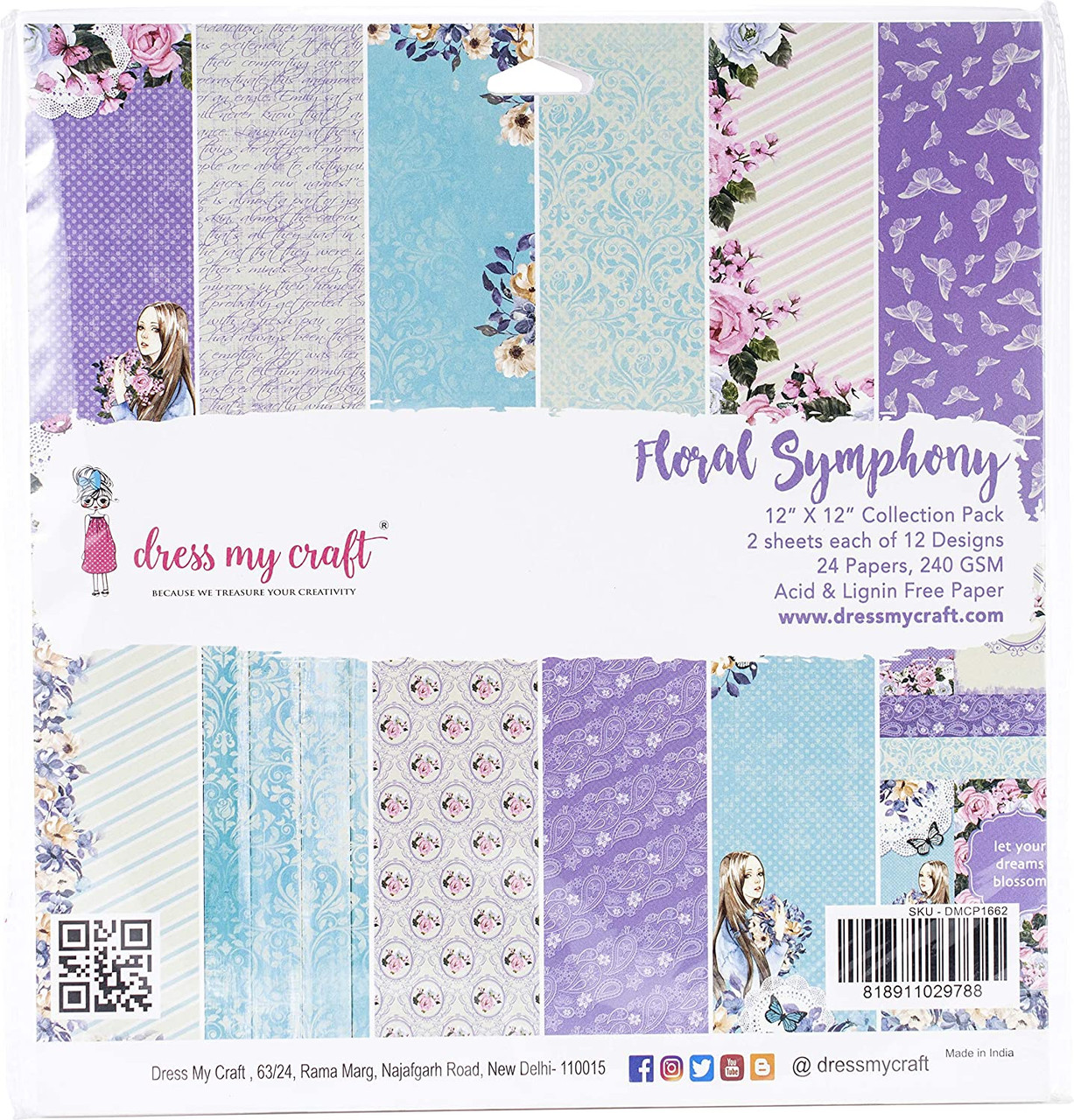Dress My Craft 12"x 12" Collection Pack- 24 sheets Floral Symphony