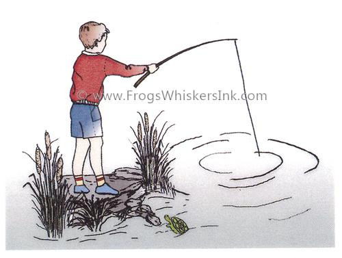 Rosewood- Frog Whiskers Rubber Cling Stamp G1123- Boy Fishing