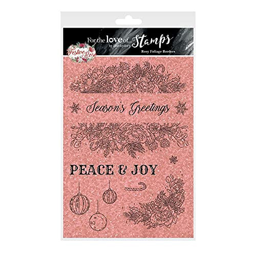 Hunkydory Crafts for The Love of Stamps - Rosy Foliage Border A5 Christmas Stamp Set
