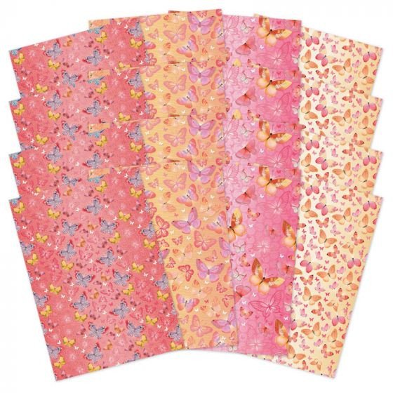 Hunkydory Crafts- Butterfly Blush- Fluttering Butterflies Foiled Edge-to-Edge Cardstock- LFC138