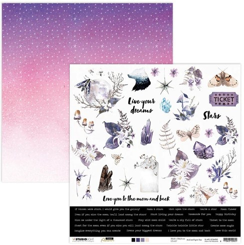 Studio Light- Moon Flower Collection 12"x12" Double-sided Scrapbook Paper- 12 Elements (2 sheets)