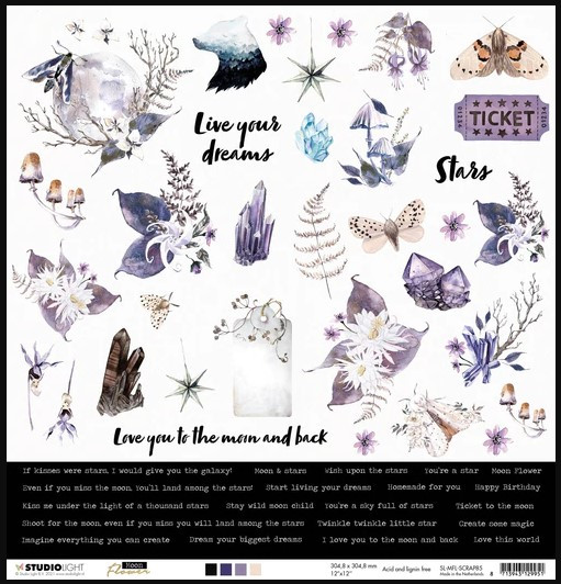 Studio Light- Moon Flower Collection 12"x12" Double-sided Scrapbook Paper- 12 Elements (2 sheets)
