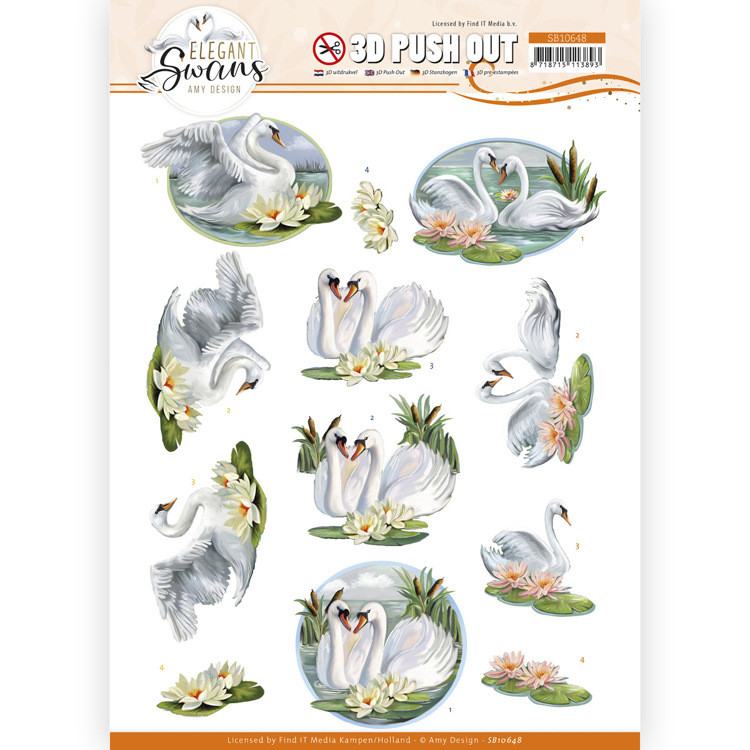 3D Push Out - Amy Design – Elegant Swans - Love Swans
