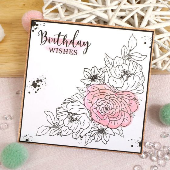 Hunkydory Crafts for The Love of Stamps- Paintdrop Posies- Peony Wishes A5 Stamps Set- FTLS846