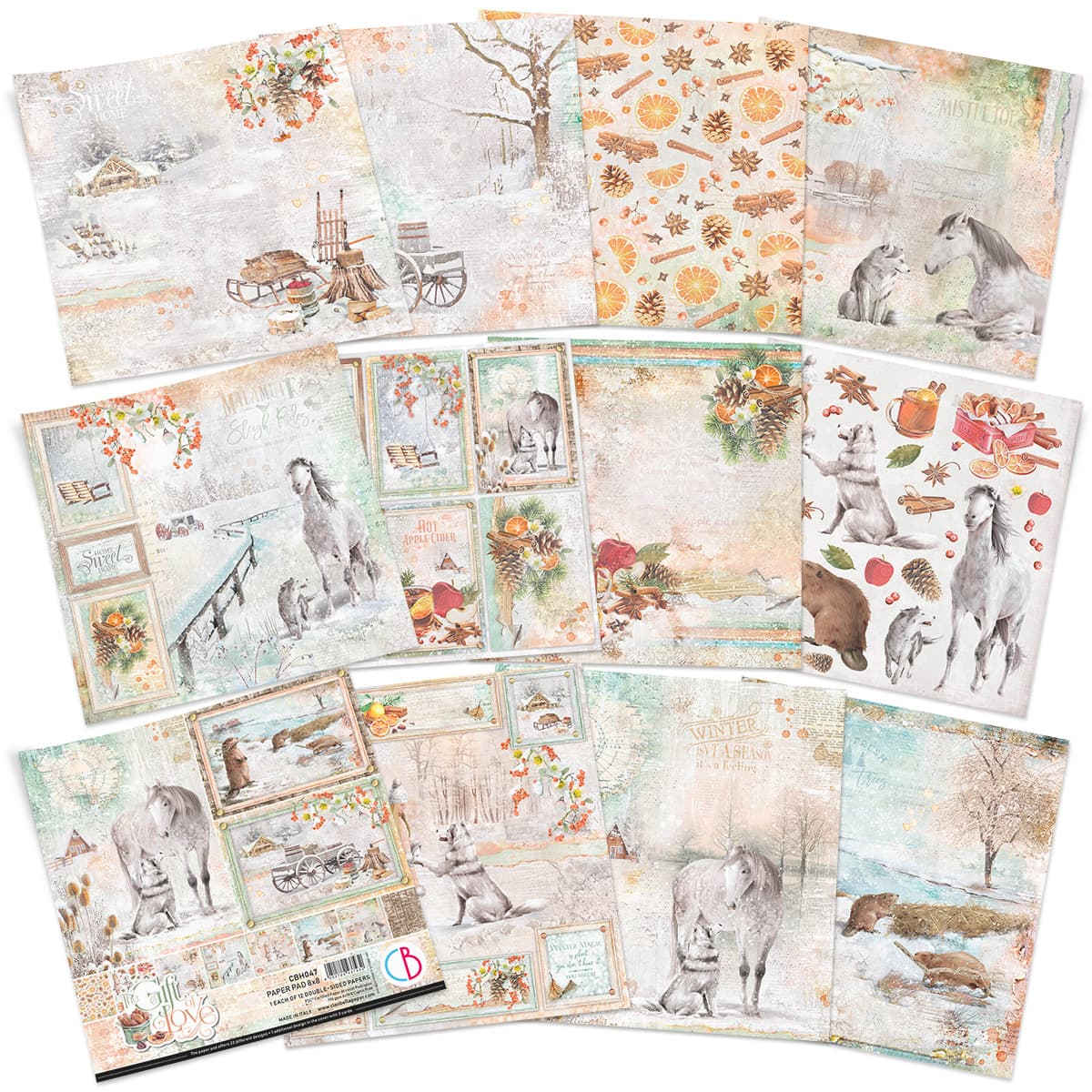 Ciao Bella 8"x 8" Paper Pad- 12 Double-sided papers- The Gift of Love