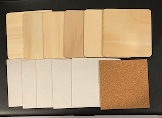 Coaster Kit -- 6 Wood Squares with 6 Self Adhesive Cork Squares