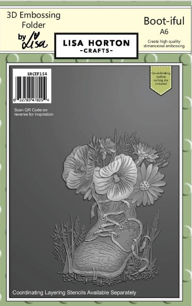 Lisa Horton Crafts- 3D Embossing Folder & 1 outline Die by Lisa- A6- Boot-iful