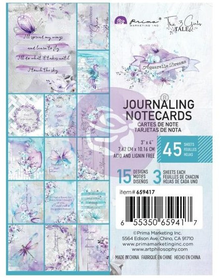 Prima Flowers- Aquarelle Dreams- 3x4 Journaling Notecards