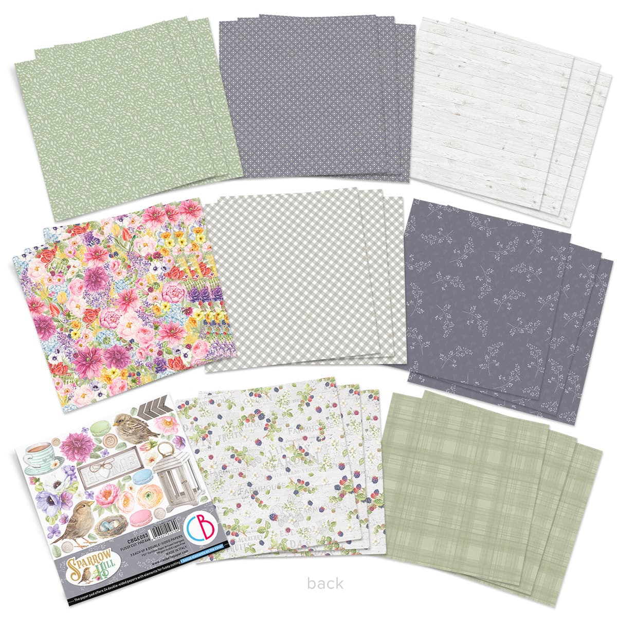 Ciao Bella 6"x 6" Fussy Cut Pad- 3 each of 8 Double-sided Papers- Sparrow Hill