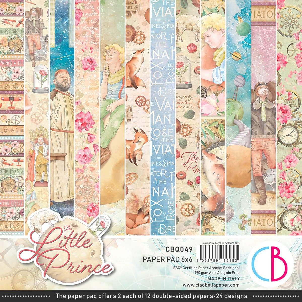 Ciao Bella 6"x 6" Paper Pad- 2 each of 12 Double-sided Papers- The Little Prince