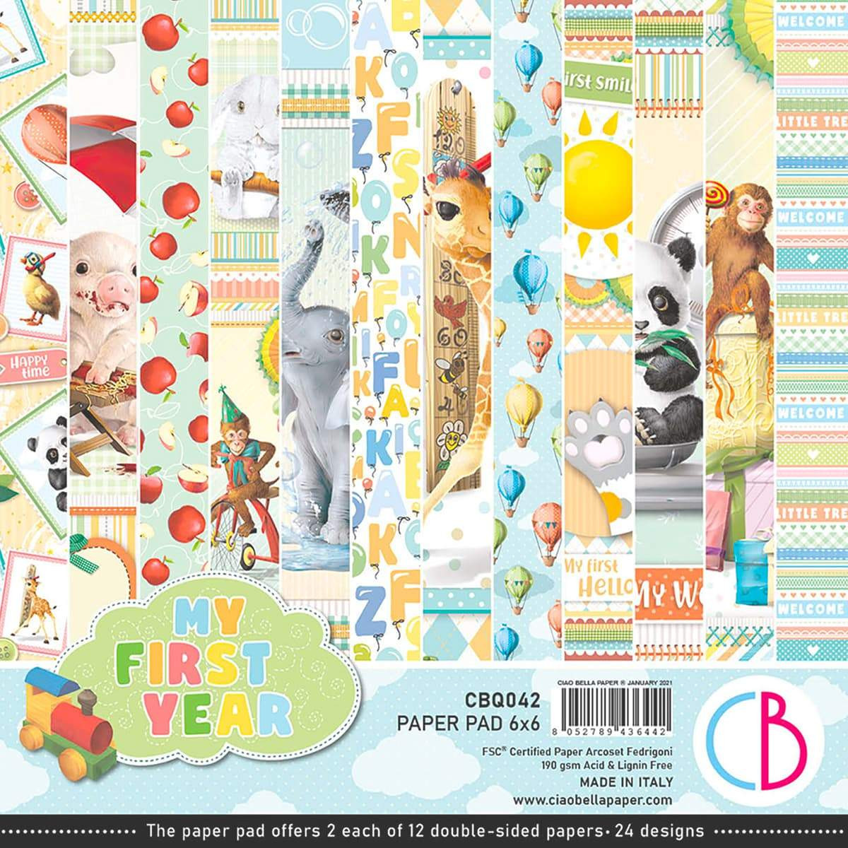 Ciao Bella 6"x 6" Paper Pad- 2 each of 12 Double-sided Papers- My First Year